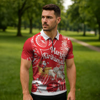 New Zealand Christmas In July Personalised Zipper Polo Shirt Funny Santa Sheep Meri Kirihimete Red LT14 - Polynesian Pride