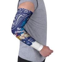 New Zealand Christmas In July Personalised Arm Sleeves Funny Santa Sheep Meri Kirihimete Blue