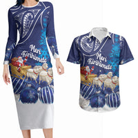 New Zealand Christmas In July Personalised Couples Matching Long Sleeve Bodycon Dress and Hawaiian Shirt Funny Santa Sheep Meri Kirihimete Blue LT14 Blue - Polynesian Pride