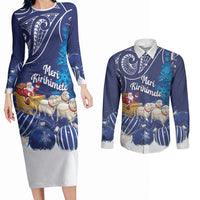 New Zealand Christmas In July Personalised Couples Matching Long Sleeve Bodycon Dress and Long Sleeve Button Shirt Funny Santa Sheep Meri Kirihimete Blue LT14 Blue - Polynesian Pride
