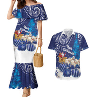 New Zealand Christmas In July Personalised Couples Matching Mermaid Dress and Hawaiian Shirt Funny Santa Sheep Meri Kirihimete Blue