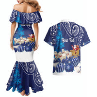 New Zealand Christmas In July Personalised Couples Matching Mermaid Dress and Hawaiian Shirt Funny Santa Sheep Meri Kirihimete Blue