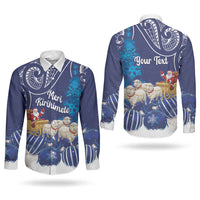 New Zealand Christmas In July Personalised Couples Matching Off Shoulder Maxi Dress and Long Sleeve Button Shirt Funny Santa Sheep Meri Kirihimete Blue LT14 - Polynesian Pride