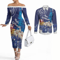 New Zealand Christmas In July Personalised Couples Matching Off The Shoulder Long Sleeve Dress and Long Sleeve Button Shirt Funny Santa Sheep Meri Kirihimete Blue LT14 Blue - Polynesian Pride