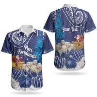 New Zealand Christmas In July Personalised Couples Matching Puletasi and Hawaiian Shirt Funny Santa Sheep Meri Kirihimete Blue LT14 - Polynesian Pride