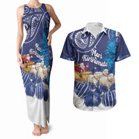 New Zealand Christmas In July Personalised Couples Matching Tank Maxi Dress and Hawaiian Shirt Funny Santa Sheep Meri Kirihimete Blue LT14 Blue - Polynesian Pride