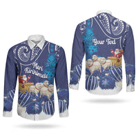 New Zealand Christmas In July Personalised Couples Matching Tank Maxi Dress and Long Sleeve Button Shirt Funny Santa Sheep Meri Kirihimete Blue LT14 - Polynesian Pride