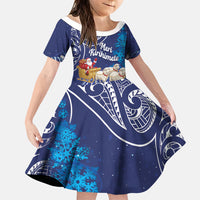 New Zealand Christmas In July Personalised Family Matching Long Sleeve Bodycon Dress and Hawaiian Shirt Funny Santa Sheep Meri Kirihimete Blue