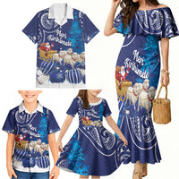 New Zealand Christmas In July Personalised Family Matching Mermaid Dress and Hawaiian Shirt Funny Santa Sheep Meri Kirihimete Blue LT14 - Polynesian Pride