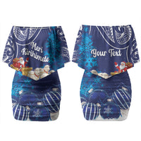 New Zealand Christmas In July Personalised Family Matching Off Shoulder Short Dress and Hawaiian Shirt Funny Santa Sheep Meri Kirihimete Blue LT14 Mom's Dress Blue - Polynesian Pride