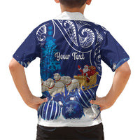 New Zealand Christmas In July Personalised Family Matching Puletasi and Hawaiian Shirt Funny Santa Sheep Meri Kirihimete Blue