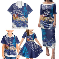 New Zealand Christmas In July Personalised Family Matching Puletasi and Hawaiian Shirt Funny Santa Sheep Meri Kirihimete Blue LT14 - Polynesian Pride