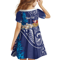 New Zealand Christmas In July Personalised Family Matching Short Sleeve Bodycon Dress and Hawaiian Shirt Funny Santa Sheep Meri Kirihimete Blue