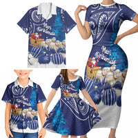New Zealand Christmas In July Personalised Family Matching Short Sleeve Bodycon Dress and Hawaiian Shirt Funny Santa Sheep Meri Kirihimete Blue LT14 - Polynesian Pride