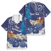 New Zealand Christmas In July Personalised Family Matching Short Sleeve Bodycon Dress and Hawaiian Shirt Funny Santa Sheep Meri Kirihimete Blue LT14 Dad's Shirt - Short Sleeve Blue - Polynesian Pride