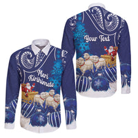 New Zealand Christmas In July Personalised Family Matching Short Sleeve Bodycon Dress and Hawaiian Shirt Funny Santa Sheep Meri Kirihimete Blue LT14 Dad's Shirt - Long Sleeve Blue - Polynesian Pride