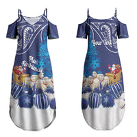 New Zealand Christmas In July Personalised Family Matching Summer Maxi Dress and Hawaiian Shirt Funny Santa Sheep Meri Kirihimete Blue LT14 Mom's Dress Blue - Polynesian Pride