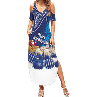 New Zealand Christmas In July Personalised Family Matching Summer Maxi Dress and Hawaiian Shirt Funny Santa Sheep Meri Kirihimete Blue