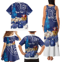 New Zealand Christmas In July Personalised Family Matching Tank Maxi Dress and Hawaiian Shirt Funny Santa Sheep Meri Kirihimete Blue