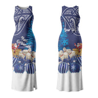 New Zealand Christmas In July Personalised Family Matching Tank Maxi Dress and Hawaiian Shirt Funny Santa Sheep Meri Kirihimete Blue LT14 Mom's Dress Blue - Polynesian Pride