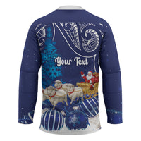 New Zealand Christmas In July Personalised Hockey Jersey Funny Santa Sheep Meri Kirihimete Blue