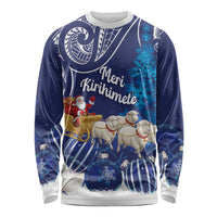 New Zealand Christmas In July Personalised Long Sleeve Shirt Funny Santa Sheep Meri Kirihimete Blue