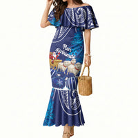 New Zealand Christmas In July Personalised Mermaid Dress Funny Santa Sheep Meri Kirihimete Blue LT14 Women Blue - Polynesian Pride