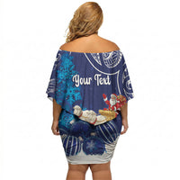New Zealand Christmas In July Personalised Off Shoulder Short Dress Funny Santa Sheep Meri Kirihimete Blue LT14 - Polynesian Pride