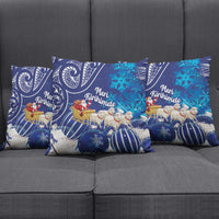 New Zealand Christmas In July Pillow Cover Funny Santa Sheep Meri Kirihimete Blue