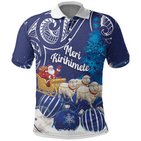 New Zealand Christmas In July Personalised Polo Shirt Funny Santa Sheep Meri Kirihimete Blue LT14 Blue - Polynesian Pride