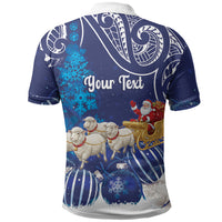 New Zealand Christmas In July Personalised Polo Shirt Funny Santa Sheep Meri Kirihimete Blue LT14 - Polynesian Pride