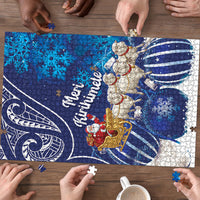 New Zealand Christmas In July Puzzle Funny Santa Sheep Meri Kirihimete Blue