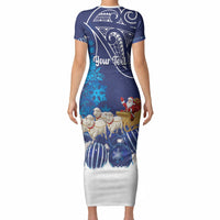 New Zealand Christmas In July Personalised Short Sleeve Bodycon Dress Funny Santa Sheep Meri Kirihimete Blue LT14 - Polynesian Pride