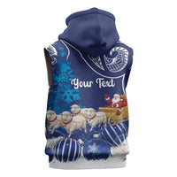 New Zealand Christmas In July Personalised Sleeveless Hoodie Funny Santa Sheep Meri Kirihimete Blue