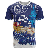 New Zealand Christmas In July Personalised T Shirt Funny Santa Sheep Meri Kirihimete Blue