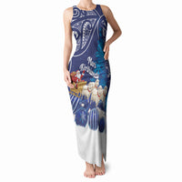 New Zealand Christmas In July Personalised Tank Maxi Dress Funny Santa Sheep Meri Kirihimete Blue LT14 Women Blue - Polynesian Pride
