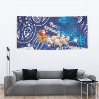 New Zealand Christmas In July Tapestry Funny Santa Sheep Meri Kirihimete Blue