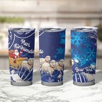 New Zealand Christmas In July Personalised Tumbler Cup Funny Santa Sheep Meri Kirihimete Blue