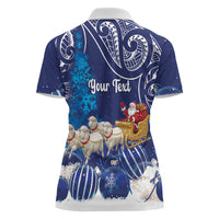 New Zealand Christmas In July Personalised Women Polo Shirt Funny Santa Sheep Meri Kirihimete Blue