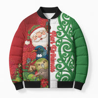 Meri Kirihimete New Zealand Personalised Bomber Puffer Jacket Cute Santa NZ Animals and Pohutukawa