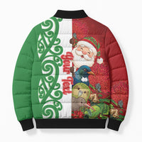 Meri Kirihimete New Zealand Personalised Bomber Puffer Jacket Cute Santa NZ Animals and Pohutukawa