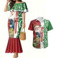 Meri Kirihimete New Zealand Personalised Couples Matching Mermaid Dress and Hawaiian Shirt Cute Santa NZ Animals and Pohutukawa LT14 Red - Polynesian Pride