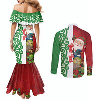Meri Kirihimete New Zealand Personalised Couples Matching Mermaid Dress and Long Sleeve Button Shirt Cute Santa NZ Animals and Pohutukawa