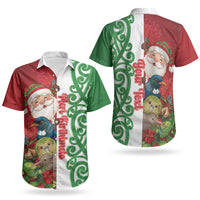Meri Kirihimete New Zealand Personalised Couples Matching Off Shoulder Maxi Dress and Hawaiian Shirt Cute Santa NZ Animals and Pohutukawa LT14 - Polynesian Pride