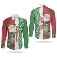 Meri Kirihimete New Zealand Personalised Couples Matching Off Shoulder Maxi Dress and Long Sleeve Button Shirt Cute Santa NZ Animals and Pohutukawa LT14 - Polynesian Pride