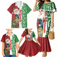 Meri Kirihimete New Zealand Personalised Family Matching Mermaid Dress and Hawaiian Shirt Cute Santa NZ Animals and Pohutukawa LT14 - Polynesian Pride