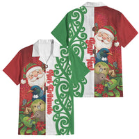 Meri Kirihimete New Zealand Personalised Family Matching Off Shoulder Short Dress and Hawaiian Shirt Cute Santa NZ Animals and Pohutukawa LT14 Dad's Shirt - Short Sleeve Red - Polynesian Pride