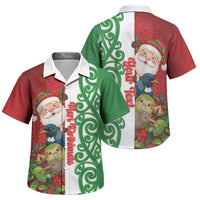 Meri Kirihimete New Zealand Personalised Family Matching Off Shoulder Short Dress and Hawaiian Shirt Cute Santa NZ Animals and Pohutukawa LT14 Son's Shirt Red - Polynesian Pride