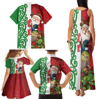 Meri Kirihimete New Zealand Personalised Family Matching Tank Maxi Dress and Hawaiian Shirt Cute Santa NZ Animals and Pohutukawa