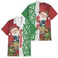 Meri Kirihimete New Zealand Personalised Family Matching Tank Maxi Dress and Hawaiian Shirt Cute Santa NZ Animals and Pohutukawa LT14 Dad's Shirt - Short Sleeve Red - Polynesian Pride